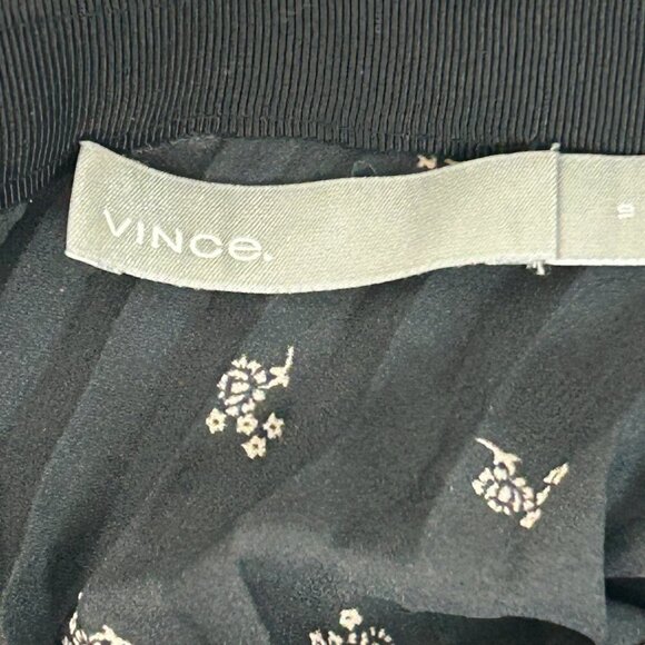 Vince Women’s Tossed Ditsy Floral Pleated Midi Flowy Skirt Black & Cream | Sz 10 - Picture 6 of 11